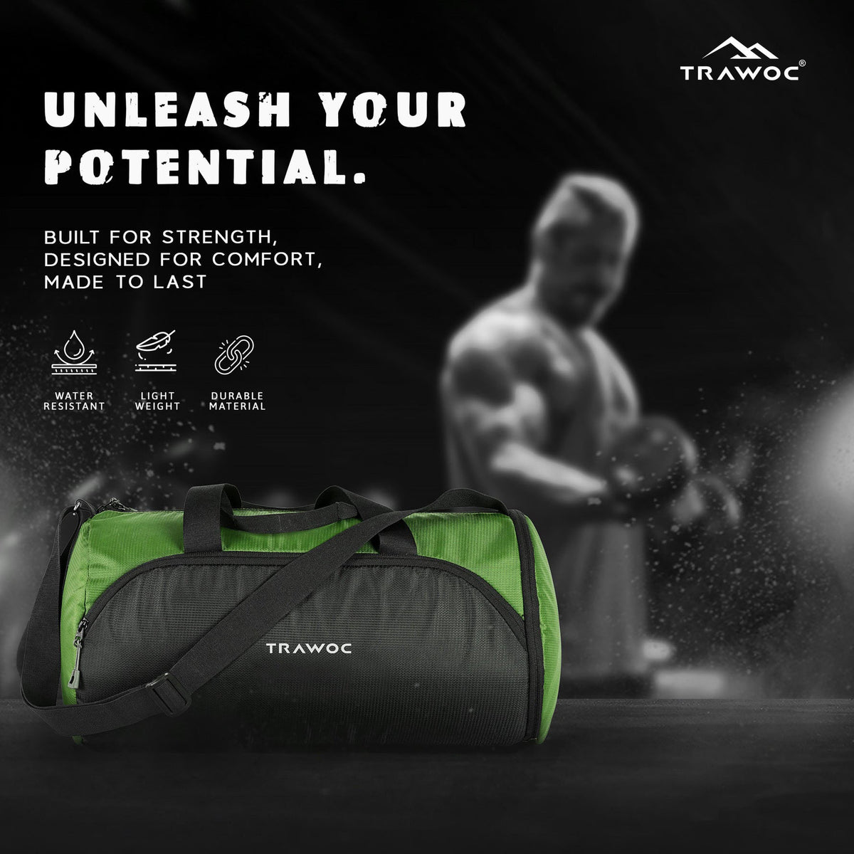 TMPB02 - 30L Gym, Sports & Travel Duffle , Unisex Duffel Bag with Shoe Compartment - Green