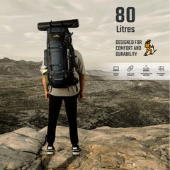 Trailmaster 80L Backpack for Hiking & Travel with Laptop Compartment & Multi-Pocket Design - Grey