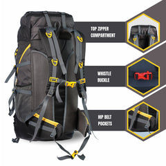 Trailblaze 75 L Trekking Bag with Rain Cover & Durable Zippers-Black (Clearance Sale)