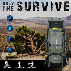 Trailmaster 80L Backpack for Hiking & Travel with Laptop Compartment & Multi-Pocket Design - Grey(clearance sale)