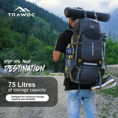 Trailblaze 75 L Trekking Bag with Rain Cover & Durable Zippers-Black (Clearance Sale)