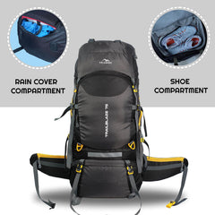 Trailblaze 75 L Trekking Bag with Rain Cover & Durable Zippers-Black (Clearance Sale)