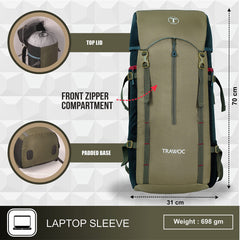 Hover 50L Backpack for Men & Women with Multi-Pocket Design & with Lightweight Build-olivegreen(clearance sale)