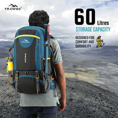 INVICTUS 60L Travel Backpack Hiking  Bag for Men & Women with Rain Cover-English Blue(clearance sale)