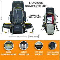 Trailmaster 80L Backpack for Hiking & Travel with Laptop Compartment & Multi-Pocket Design - NavyBlue(clearance sale)