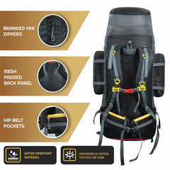 Wayfarer 80L Travel Backpack with Water-Resistant Fabric & Laptop Compartment – Grey