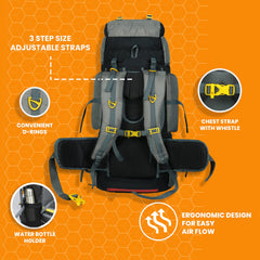 Trailmaster 80L Backpack for Hiking & Travel with Laptop Compartment & Multi-Pocket Design - Grey(clearance sale)