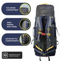 Aerostrike 70L Trekking Bag with Laptop Compartment & Rain Cover, ideal for Hiking - Navyblue(clearance sale)