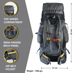Peakpro 75 L Backpack featuring with Laptop Compartment & with Shoe Compartment – Grey (Clearance Sale)