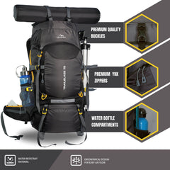 Trailblaze 75 L Trekking Bag with Rain Cover & Durable Zippers-Black (Clearance Sale)