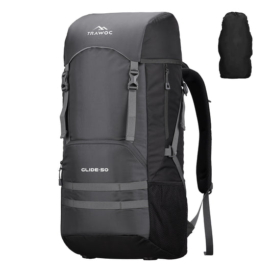 Glide 50 L Backpack featuring  Water-Resistant Fabric & Lightweight with Rain cover– Grey
