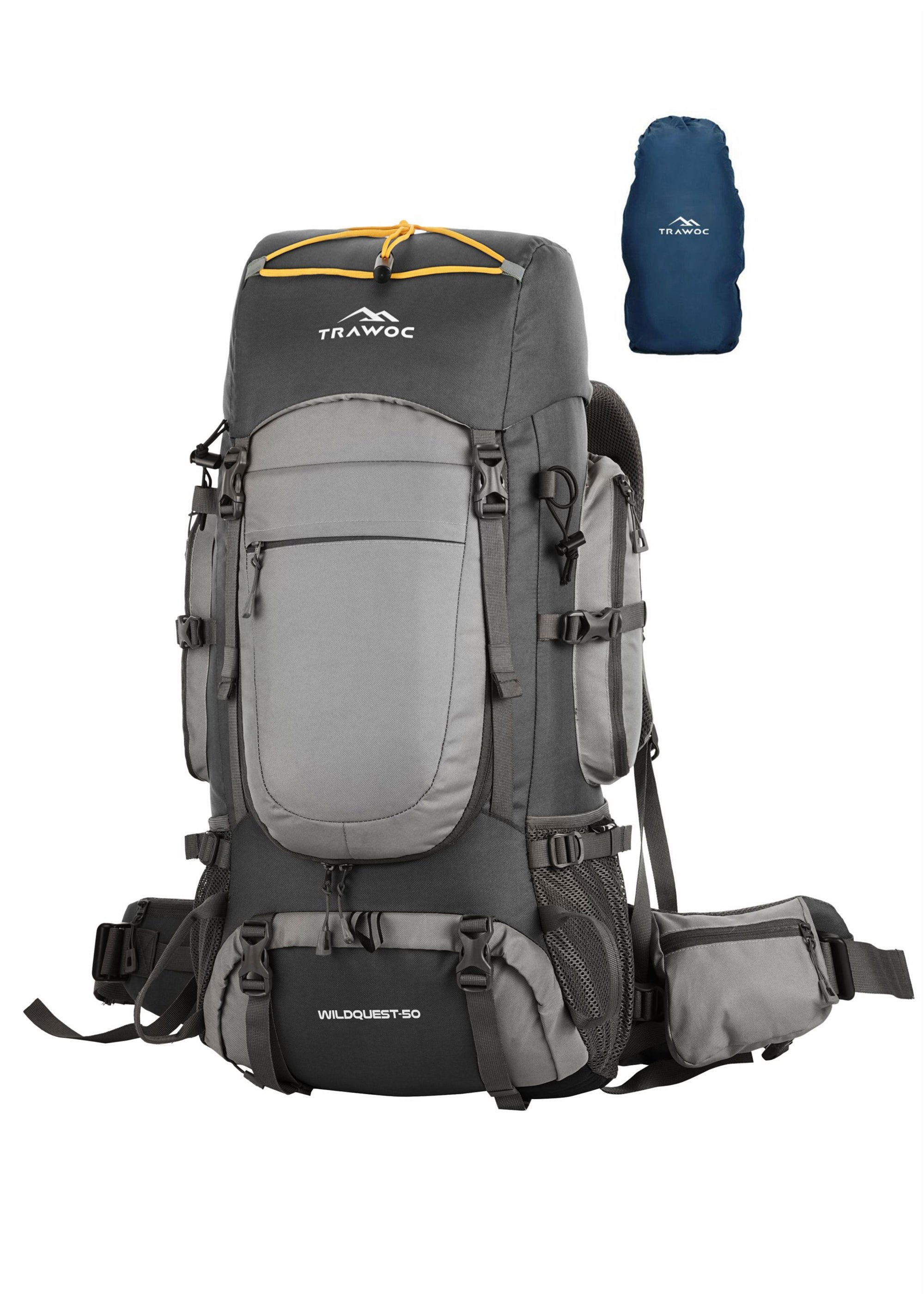 WILDQUEST 50L Travel Backpack with Laptop Compartment, Rain – TRAWOC