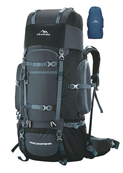 Trailmaster 80L Backpack for Hiking & Travel with Laptop Compartment & Multi-Pocket Design - Grey