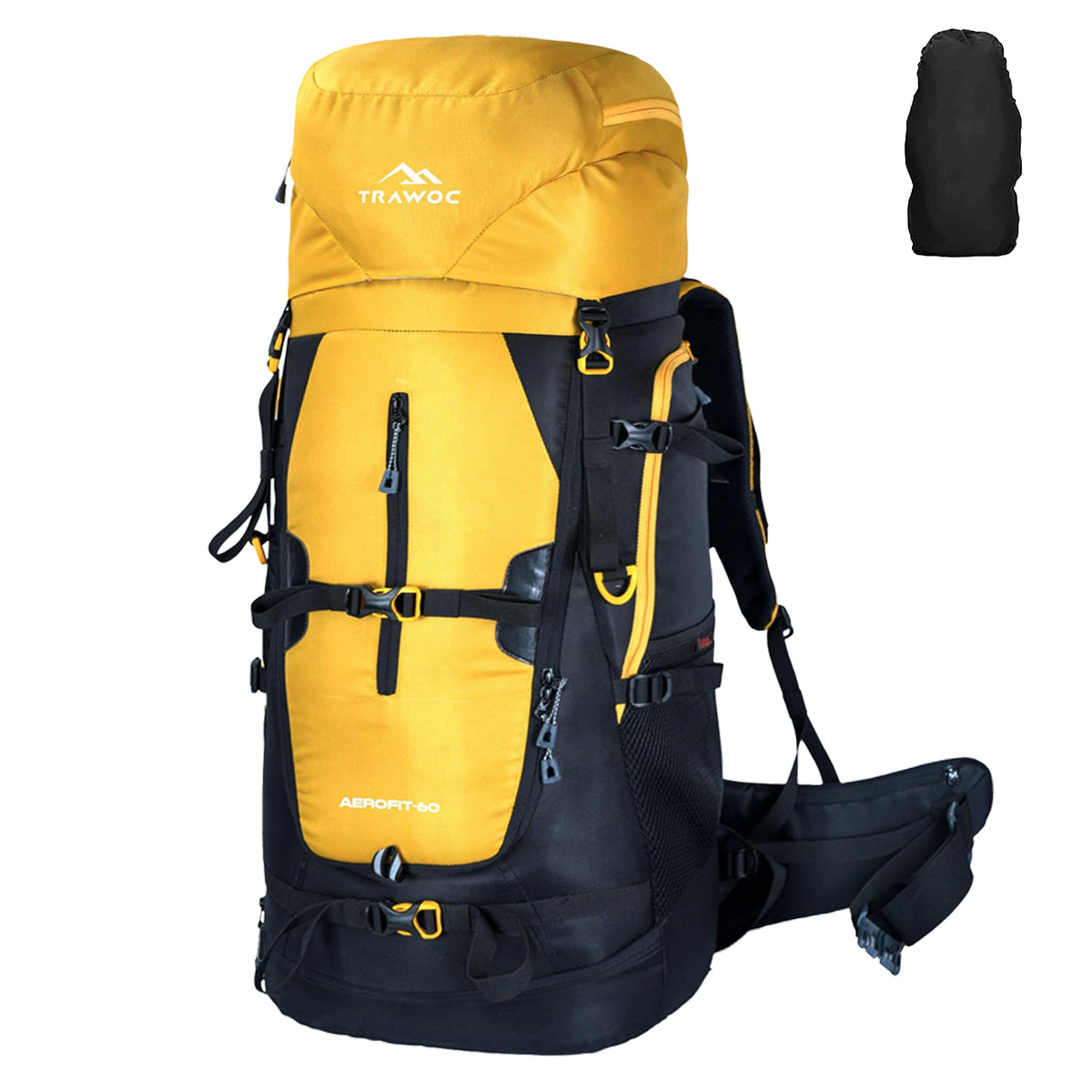 Aerofit 60L Rucksack with Multi-Pocket Design &  Laptop Compartment, ideal for Hiking - Yellow(clearance sale)