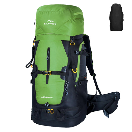 Aerofit 60L Rucksack with Multi-Pocket Design &  Laptop Compartment, ideal for Hiking - Green