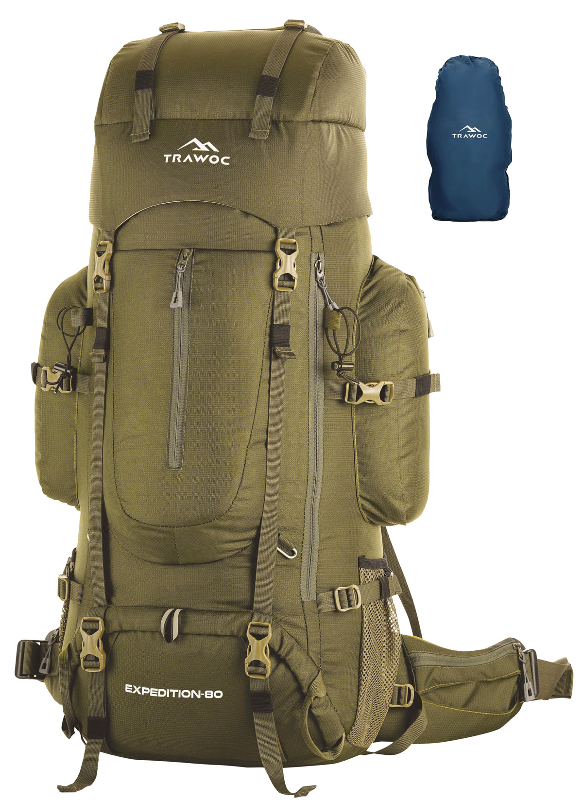 EXPEDITION 80L Rucksack with shoe compartment & Rain Cover - Olivegreen (Refurbished)