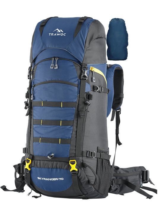Skyranger 70 L Rucksack for Hiking & Travel with Ergonomic Shoulder Straps & Internal metal frame - NavyBlue