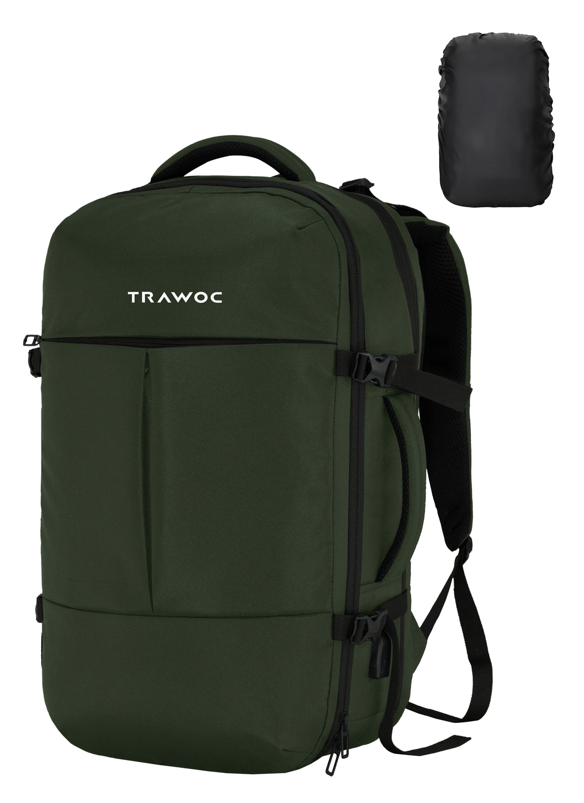 TPB01 - 45L Laptop Backpack with Expandable Storage, USB Charging & Suitcase-Style Opening - Hunter green
