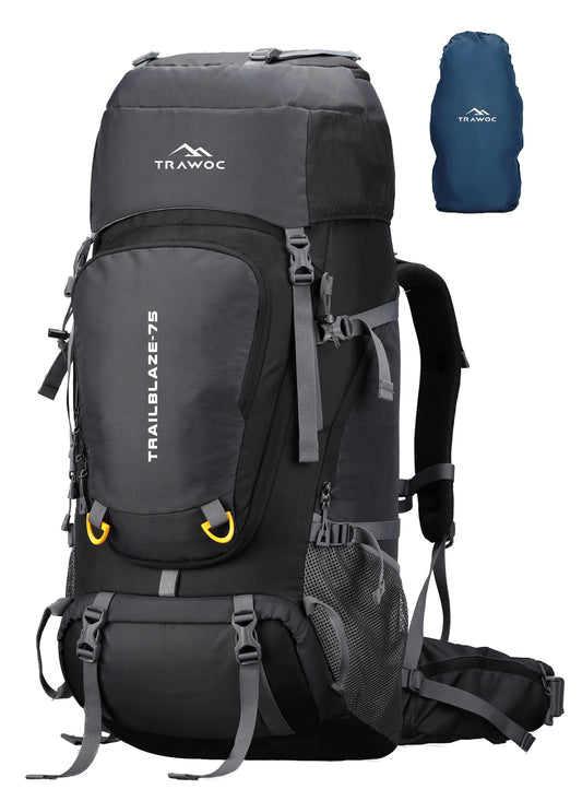 Trailblaze 75 L Trekking Bag with Rain Cover & Durable Zippers-Grey