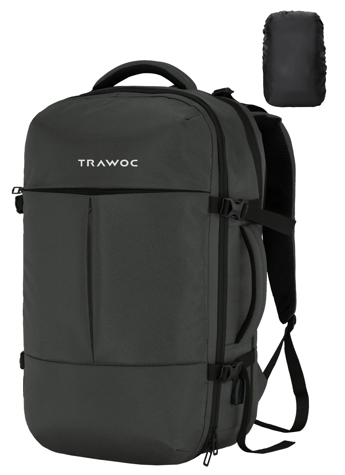TPB01 - 45L Expandable Laptop Backpack with USB Charging & Suitcase-Style Opening - Grey