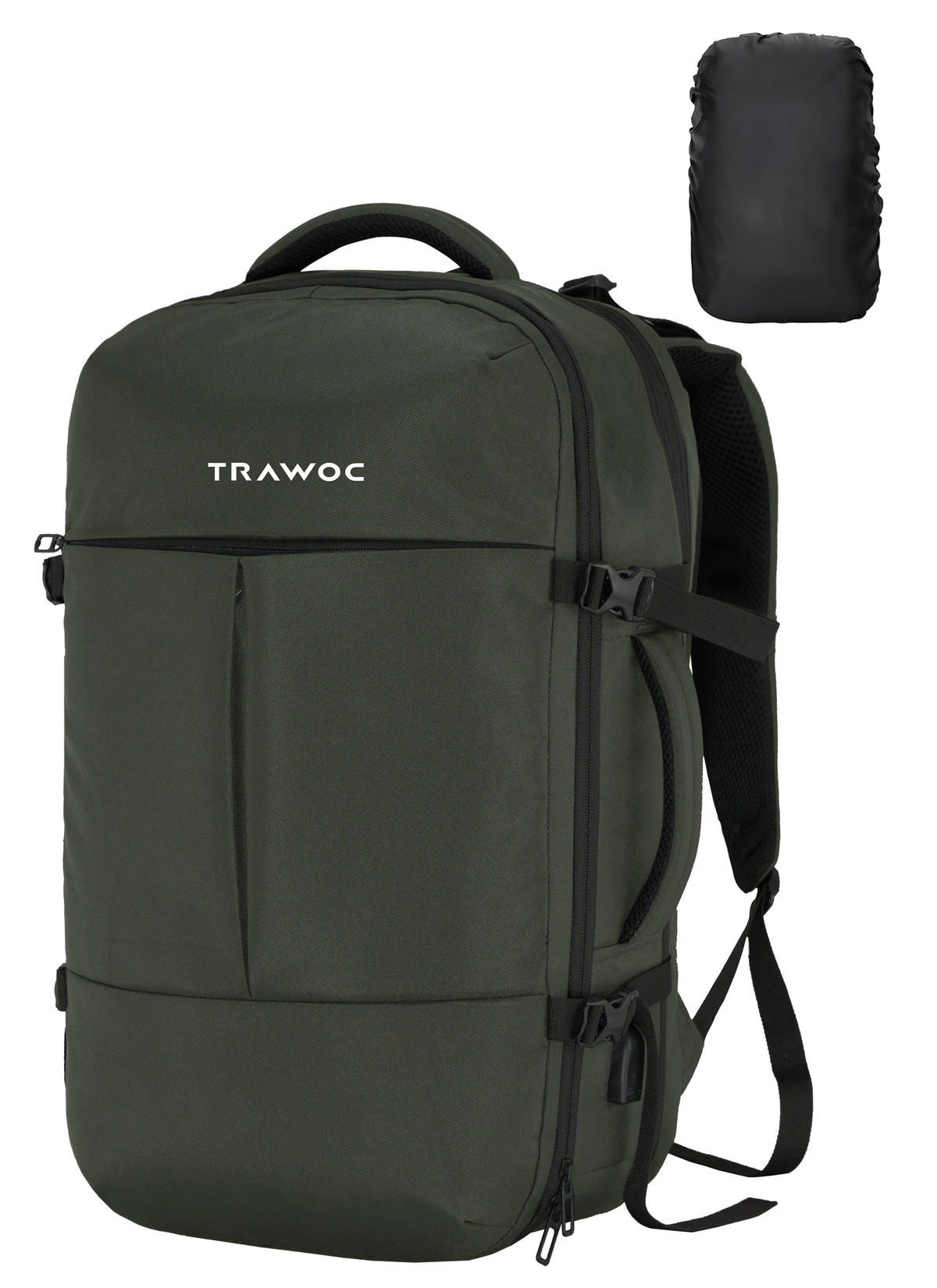 TPB01 - 45L Laptop Backpack with Expandable Storage, USB Charging & Suitcase-Style Opening- Uniform green