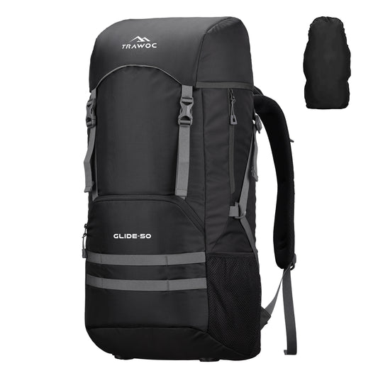 Glide 50 L Backpack featuring  Water-Resistant Fabric & Lightweight with Rain cover – Black