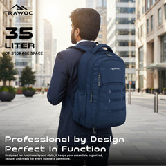 TPB05 - 35L  Office & Travel Bag with 16-Inch Padded Laptop Compartment, USB Charging Port - Navyblue