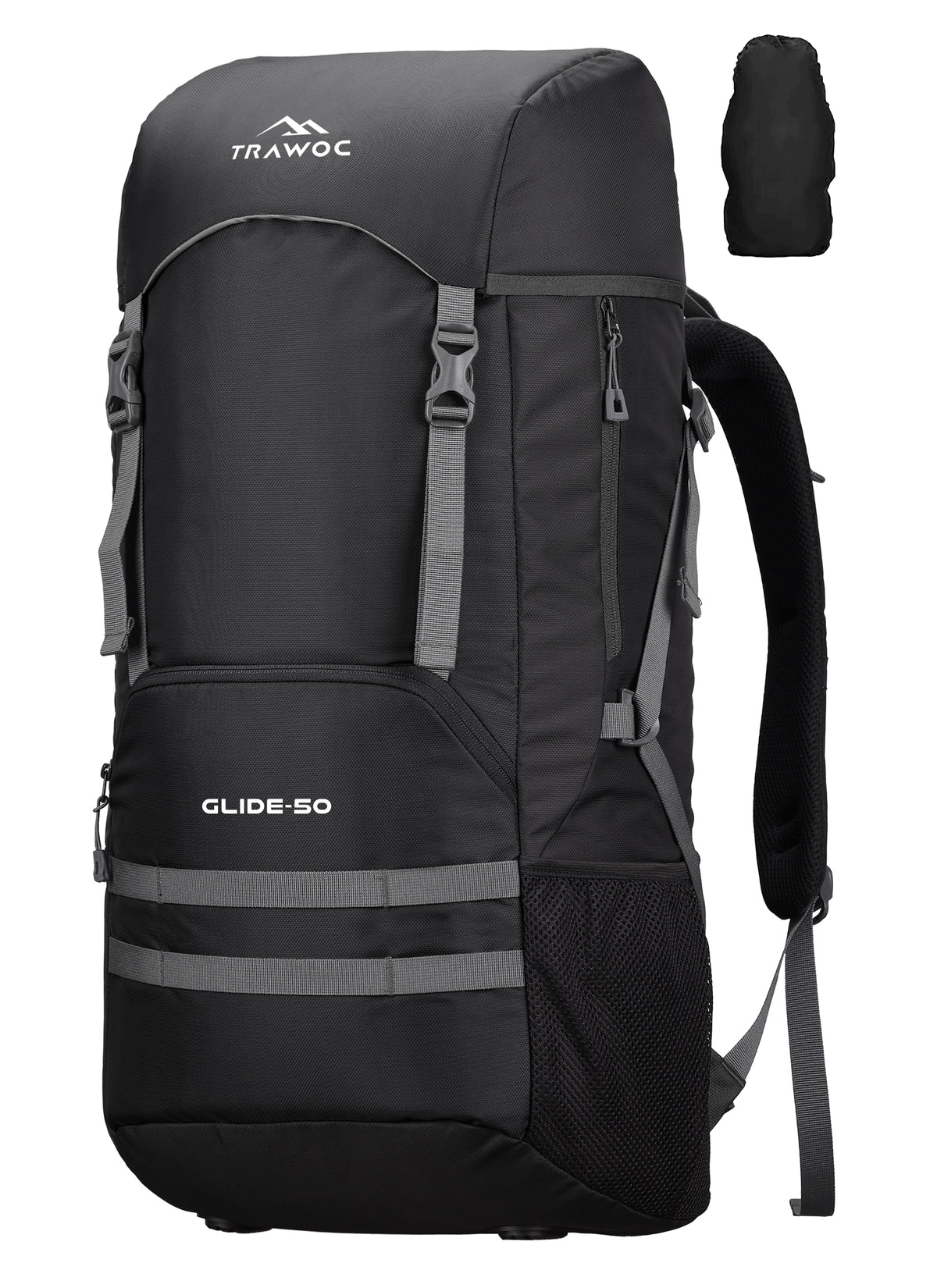 Glide 50 L Backpack featuring  Water-Resistant Fabric & Lightweight with Rain cover – Black
