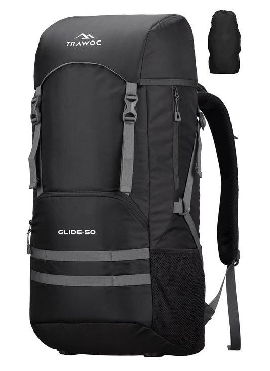 Glide 50 L Backpack featuring  Water-Resistant Fabric & Lightweight with Rain cover – Black
