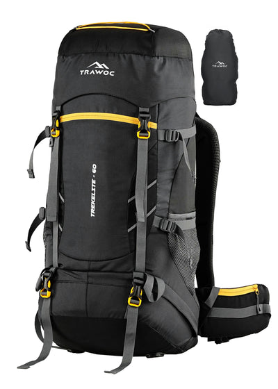 TREKELITE 60L  Backpack Hiking Trekking  Rucksack  with Water Proof Rain Cover - Black