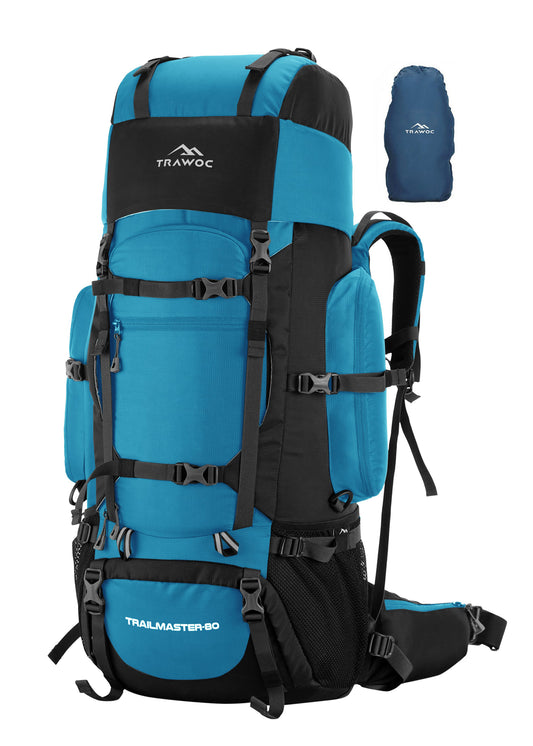 Trailmaster 80L Backpack for Hiking & Travel with Laptop Compartment & Multi-Pocket Design - SkyBlue
