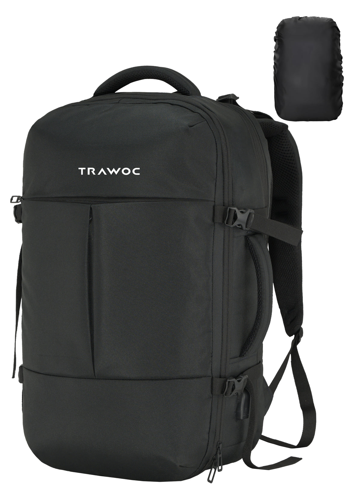 TPB01 - 45L Laptop Backpack with Expandable Storage, USB Charging & Suitcase-Style Opening - Black