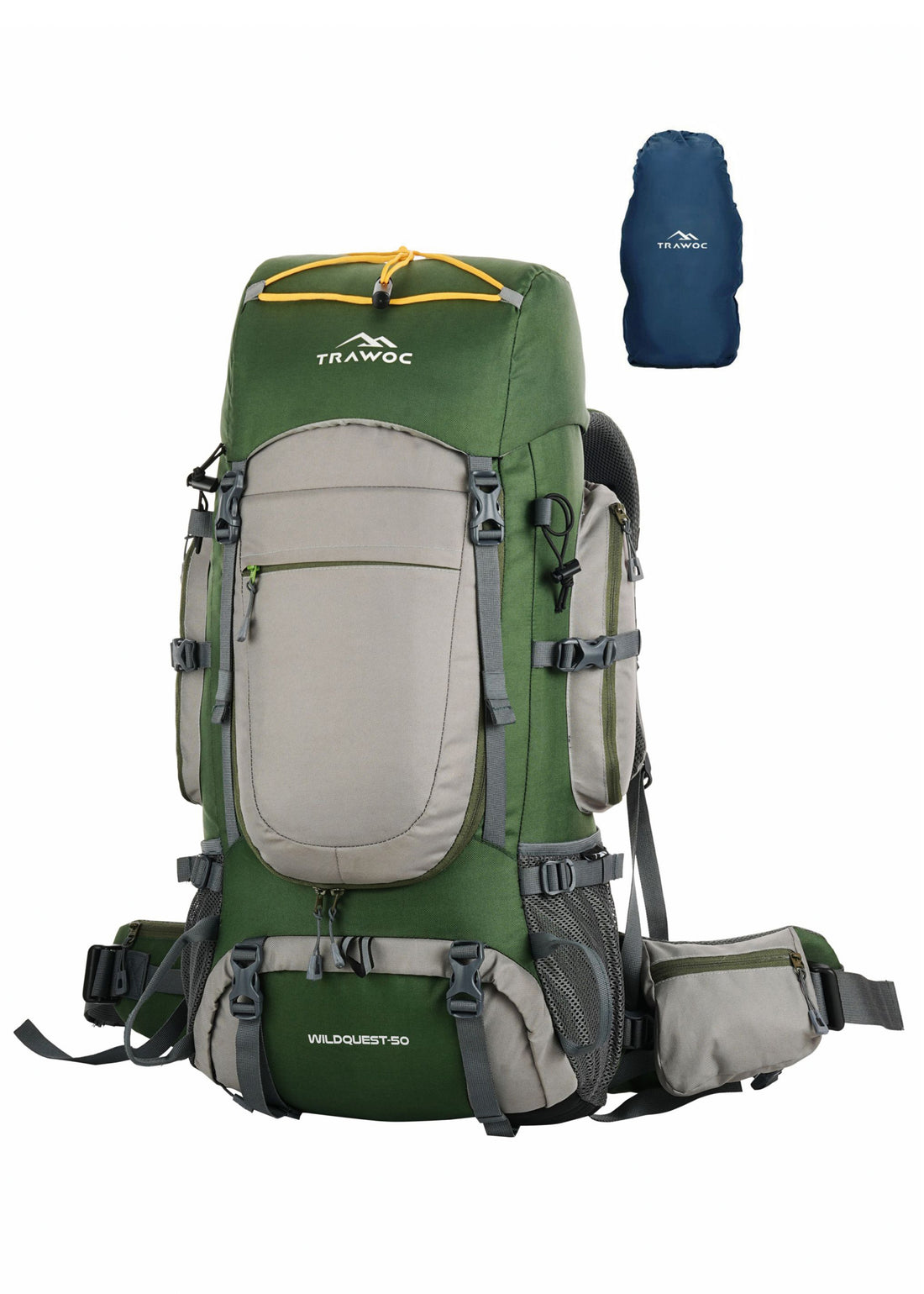 WILDQUEST 50L Travel Backpack with Laptop Compartment, Rain Cover, Shoe Compartment-green