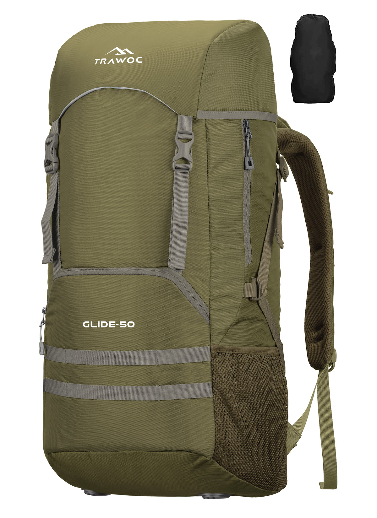 Glide 50 L Backpack featuring  Water-Resistant Fabric & Lightweight with Rain cover – Olivegreen
