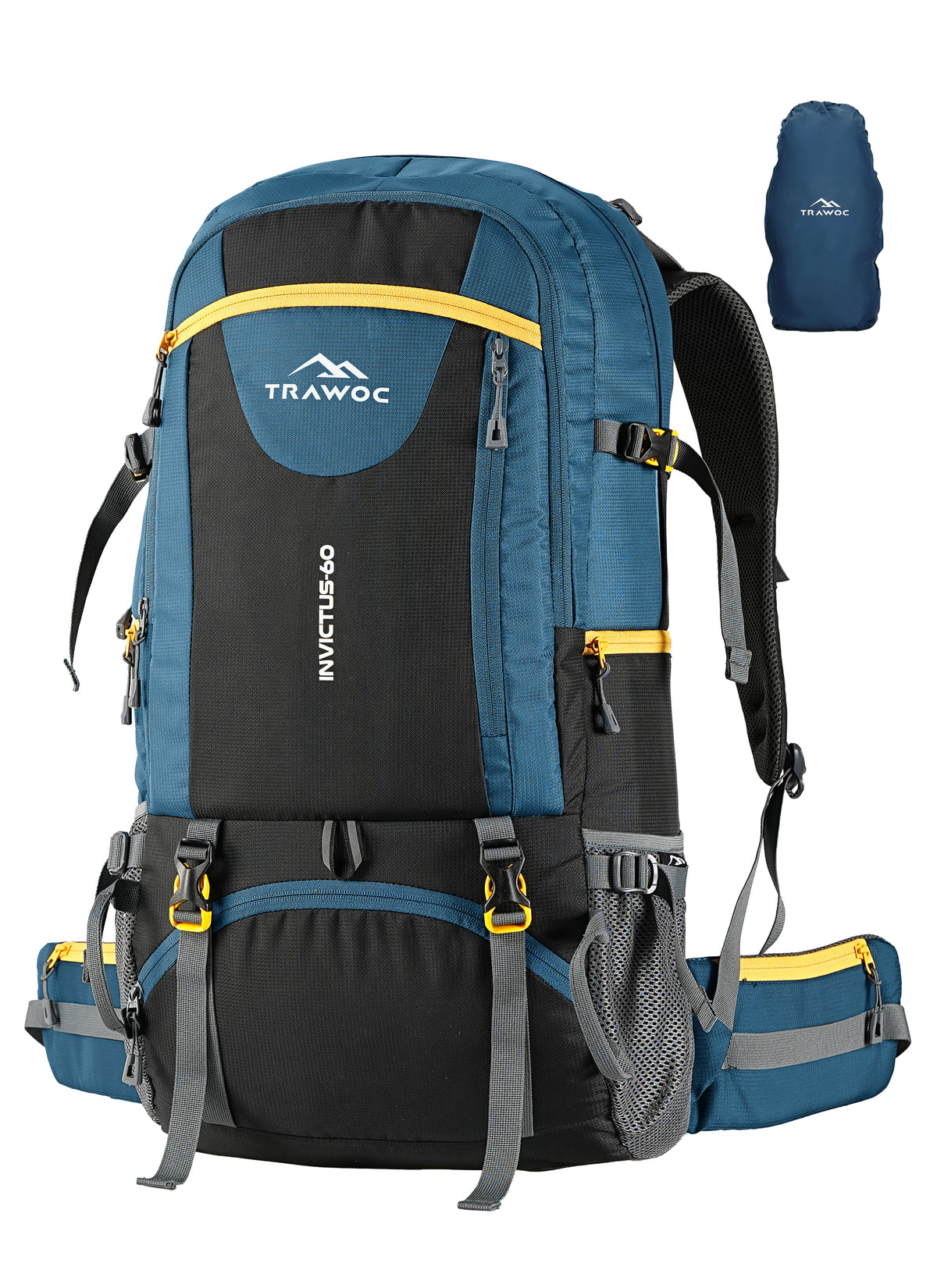 INVICTUS 60L Travel Backpack Hiking Bag for Men & Women with Rain Cover - English Blue