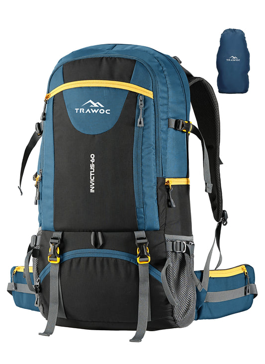 INVICTUS 60L Travel Backpack Hiking  Bag for Men & Women with Rain Cover-English Blue