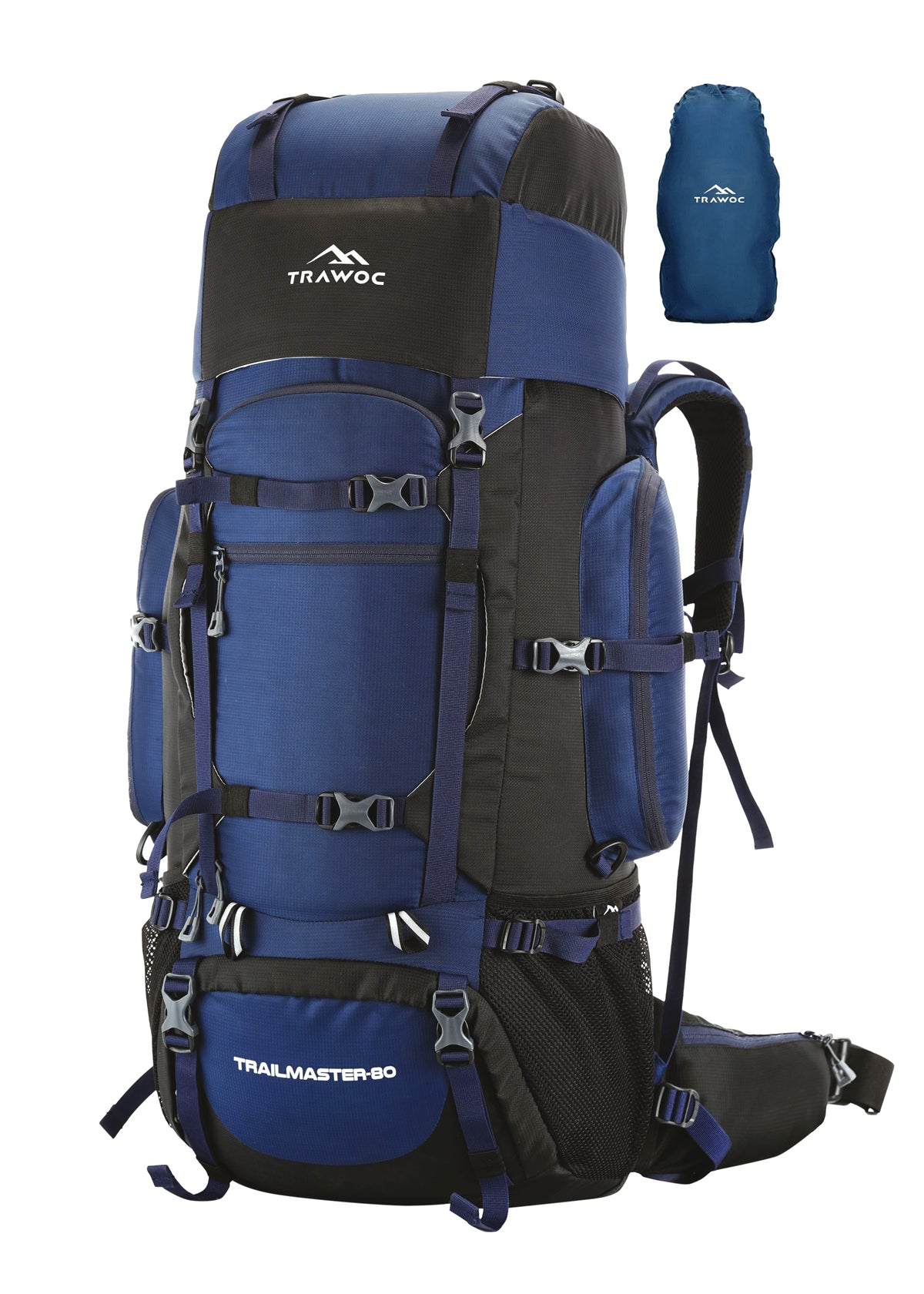 Trailmaster 80L Backpack for Hiking & Travel with Laptop Compartment & Multi-Pocket Design - NavyBlue