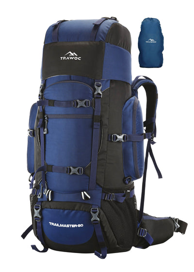 Trailmaster 80L Backpack for Hiking & Travel with Laptop Compartment & Multi-Pocket Design - NavyBlue