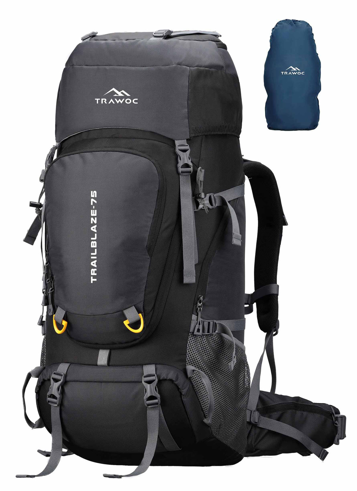 Trailblaze 75 L Trekking Bag with Rain Cover & Durable Zippers-Grey