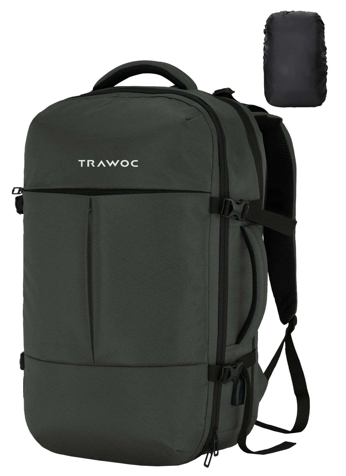 TPB01 - 45L Expandable Laptop Backpack with USB Charging & Suitcase-Style Opening - Grey