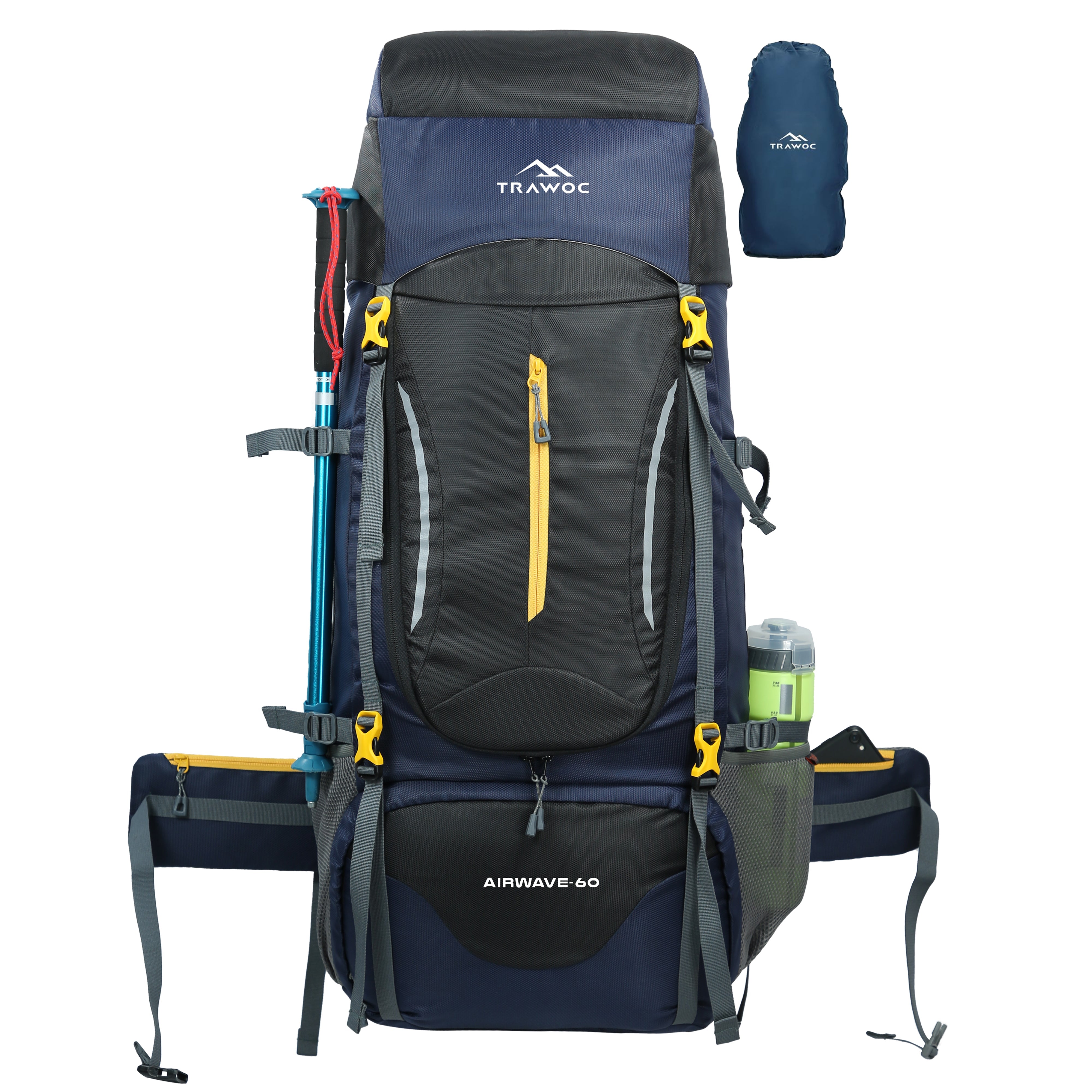Airwave 60L Travel Backpack with Laptop Compartment & Rain C – TRAWOC