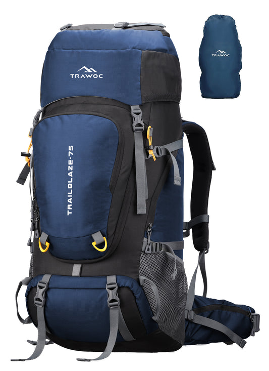 Trailblaze 75 L Trekking Bag with Rain Cover & Durable Zippers - NavyBlue