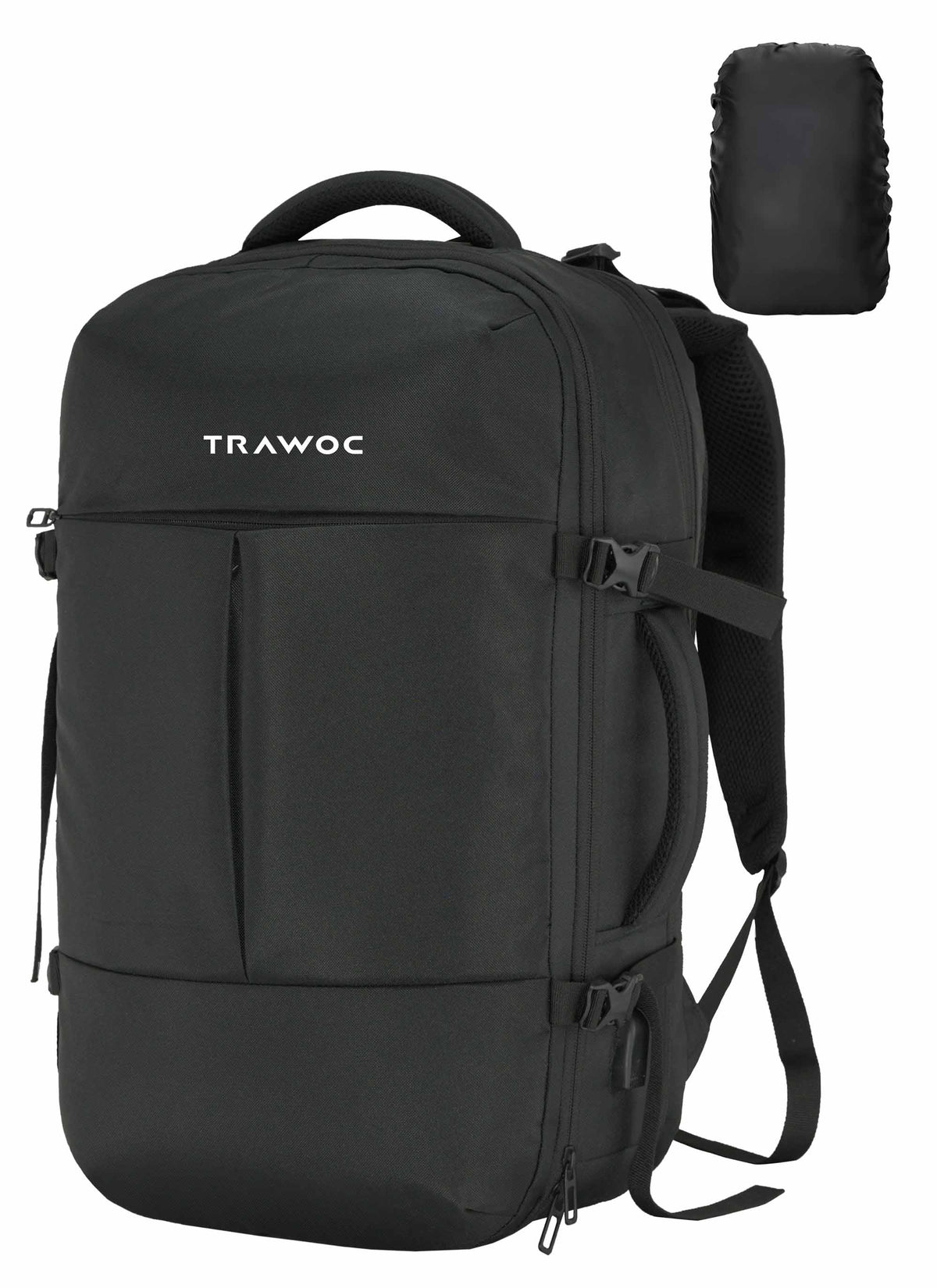 TPB01 - 45L Laptop Backpack with Expandable Storage, USB Charging & Suitcase-Style Opening - Black