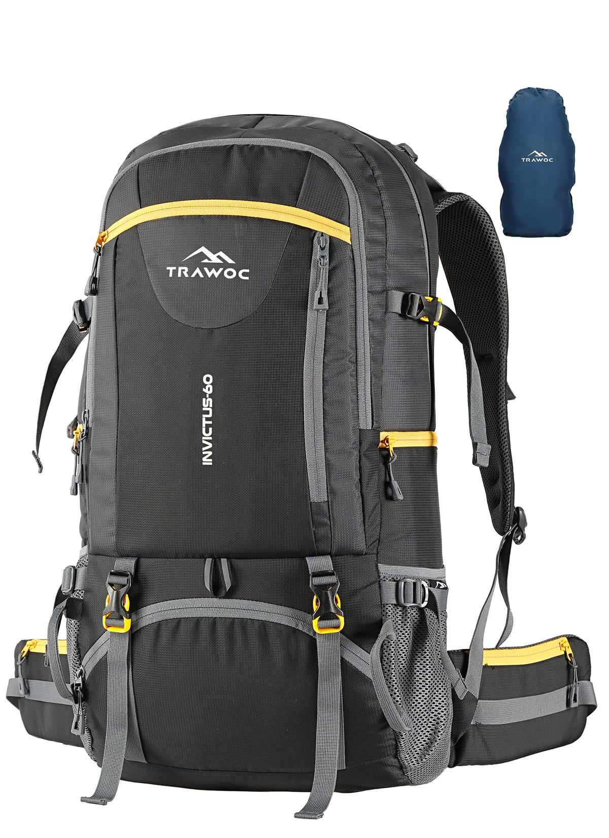 INVICTUS 60L Travel Backpack Hiking Bag for Men & Women with Rain Cover-Grey