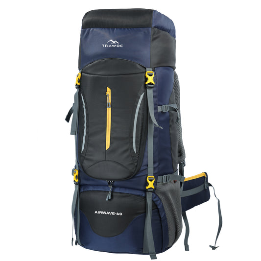 Airwave 60L Travel Backpack with Laptop Compartment & Ergonomic Shoulder Straps - Black