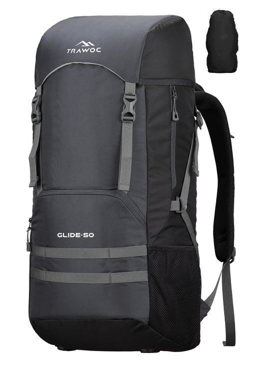 Glide 50 L Backpack featuring  Water-Resistant Fabric & Lightweight with Rain cover– Grey