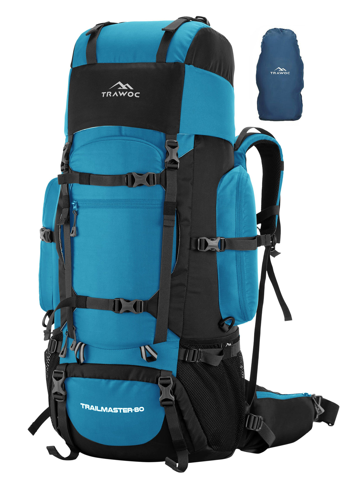 Trailmaster 80L Backpack for Hiking & Travel with Laptop Compartment & Multi-Pocket Design - SkyBlue