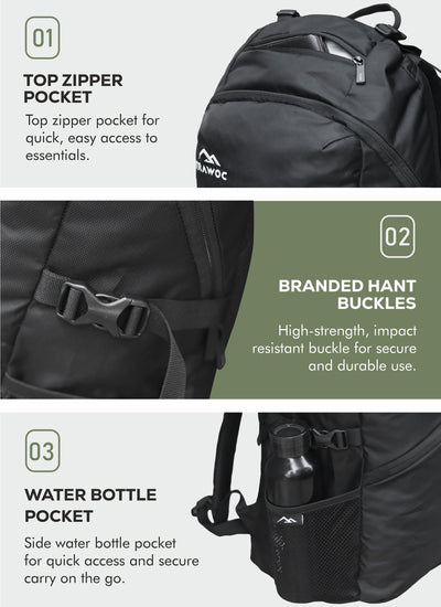 VIPER 30L Bag for Men and Women, Laptop Backpack with water resistant fabric - Black