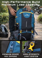 INVICTUS 60L Travel Backpack Hiking Bag for Men & Women with Rain Cover - English Blue