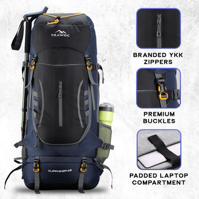 Cliffhiker 65 L Rucksack featuring with Durable Zippers & Laptop Compartment - Black